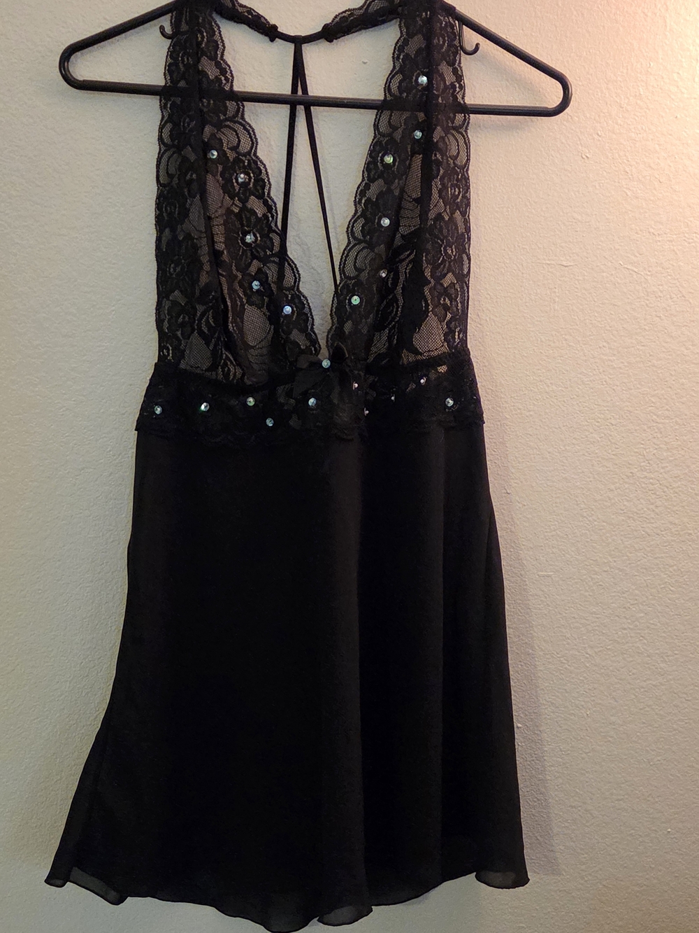 Frederick's of Hollywood Black Lace & Sequin Chemise